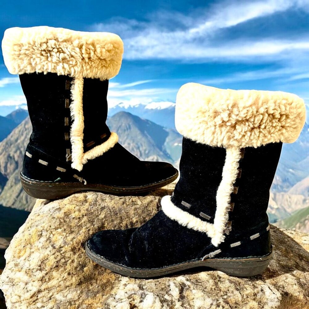 UGG Australia ELIJO Cuff Pull On Boot Black Suede Shearling Size 10
